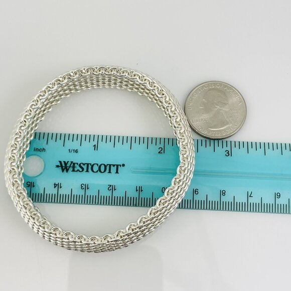 7.25" Tiffany & Co Somerset Flexible Mesh Weave Bangle Bracelet in Silver - Picture 7 of 8